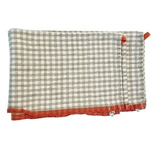 Caravan Khadi Linen Tea Towels Set Of 2 Taupe Orange Gingham Farmhouse Boho